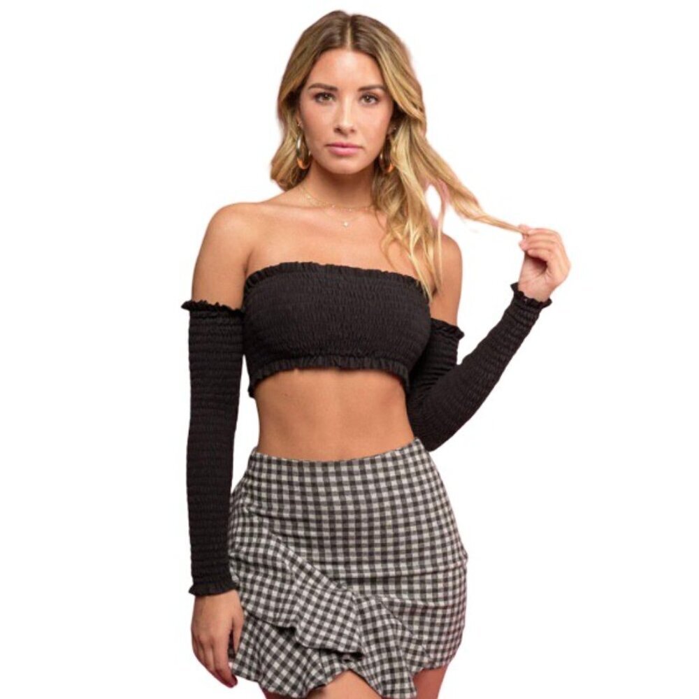 Siempre Golden Magdalena Festival Long Sleeve Top Shirt Smocked One Size Women's